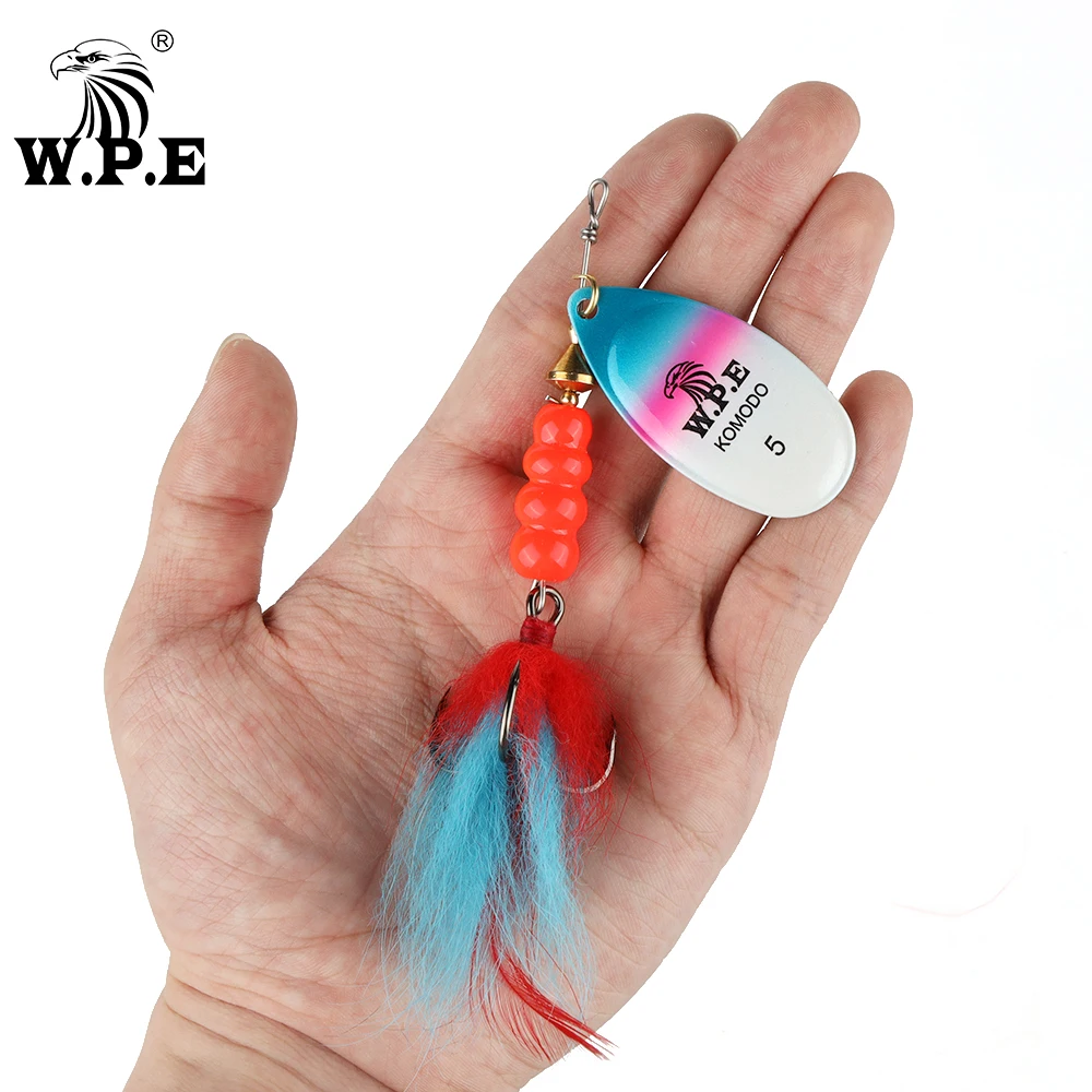 W.P.E KOMODO Spinner Lure 15g/22g 1pcs Hard Bait Spoon Lure Feather Treble Hook Metal Fishing Lure Crankbait Bass Lure Wobblers