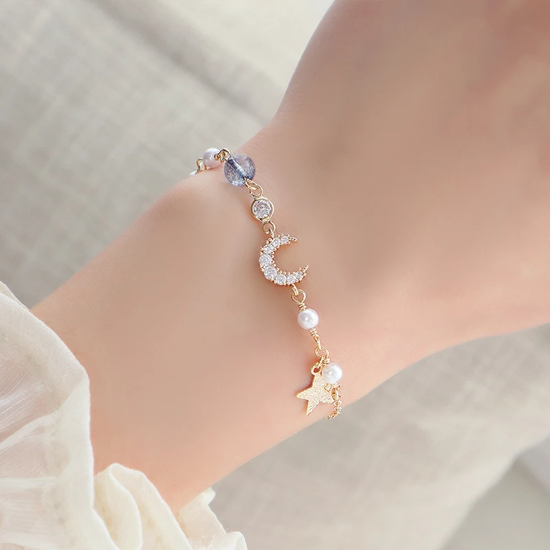 

SJDI-368 Luxury Moon Star Bohemia Bracelet for Women 14k Real Gold String Bangle Pulseras Anniversary Birthday Gift Accessories