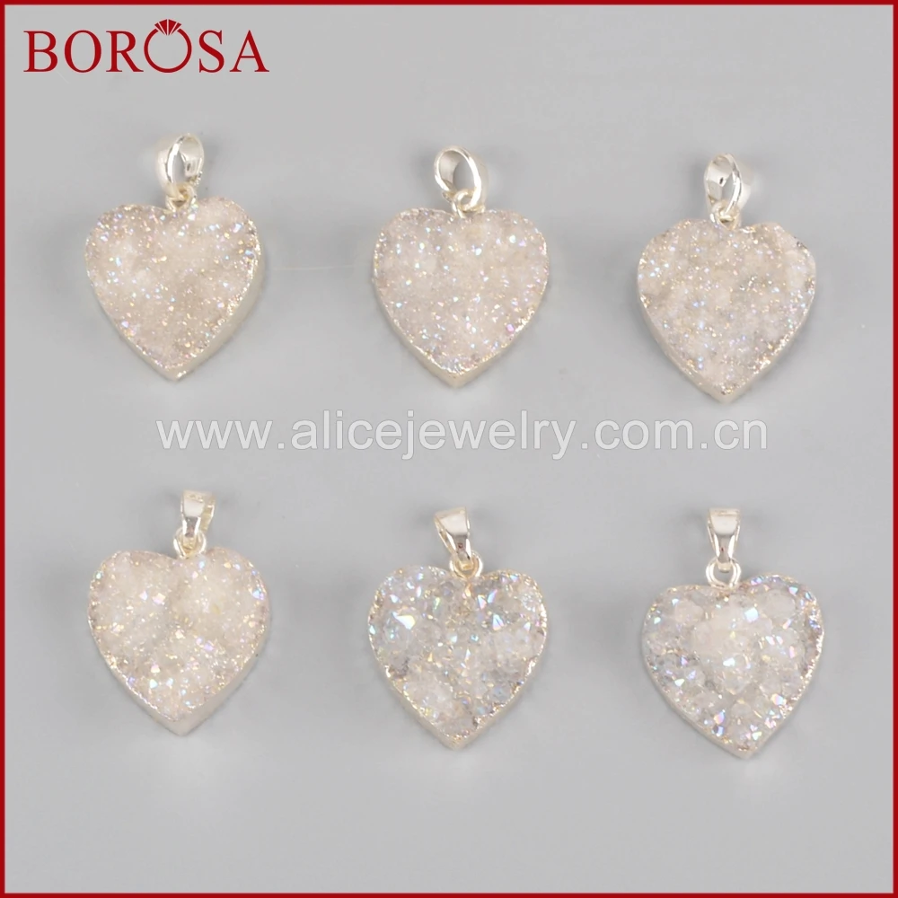 Женский кулон в форме сердца BOROSA серебряного цвета с натуральным кристаллом