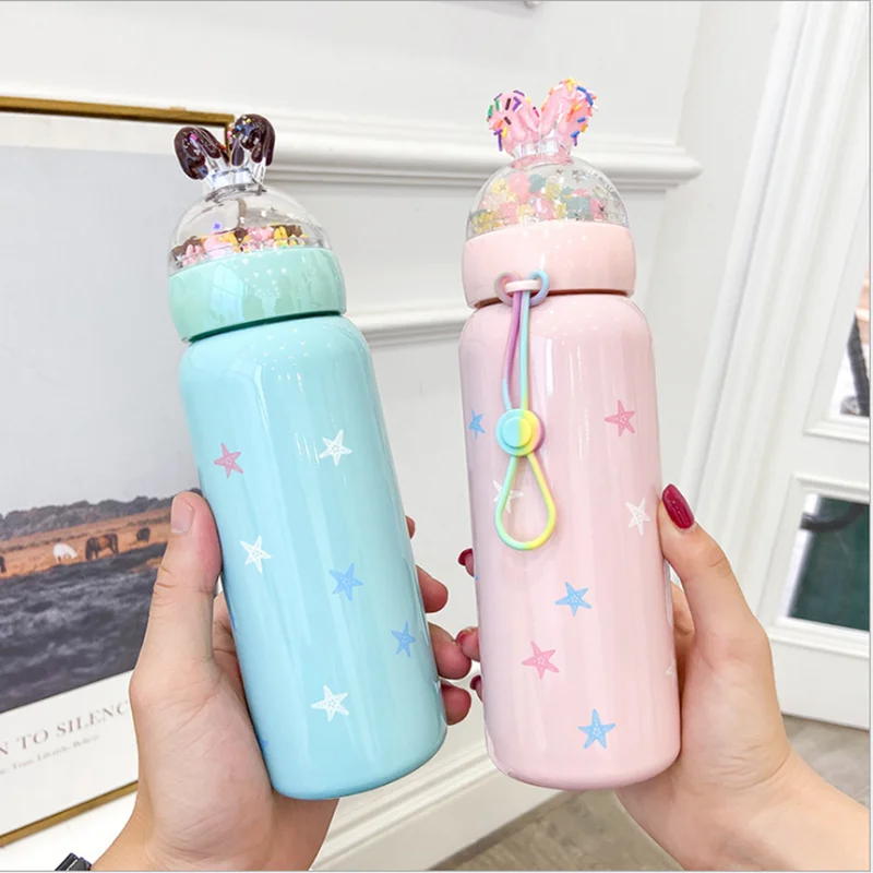 

Cute Rabbit Ear Thermos Water Bottle Stainless Steel Vacuum Flask For Children Girls Coffee Mug Drinking Insulated Cup