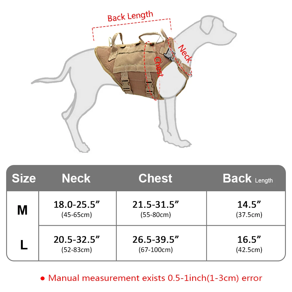 

Tactical Dog Harness Military No Pull Pet Harness Vest For Medium Large Dogs Training Hiking Molle Dog Harness With Pouches