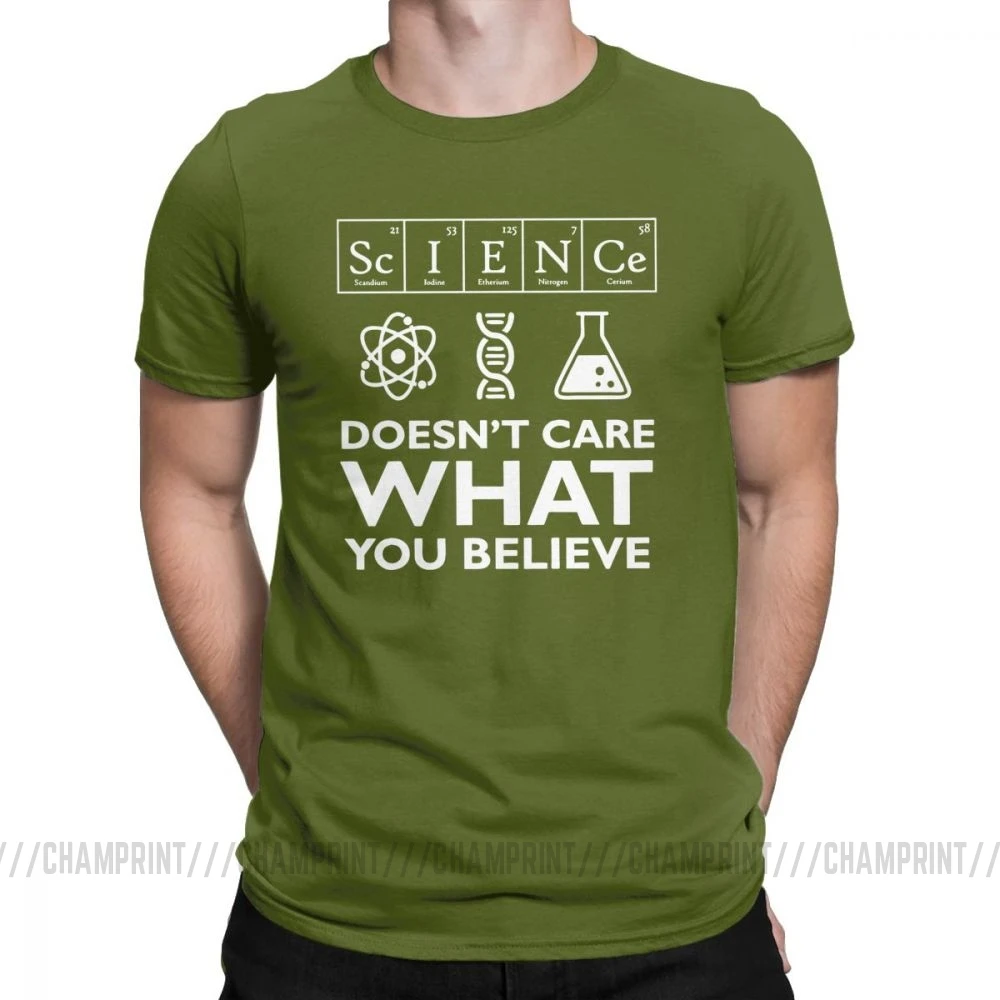 Мужская футболка с надписью «Science't Care What You Believe», хлопковые футболки с надписью «Scientist», «Биология», «физика», «Химия», «Астрономия», футболка, одежда - Цвет: Армейский зеленый