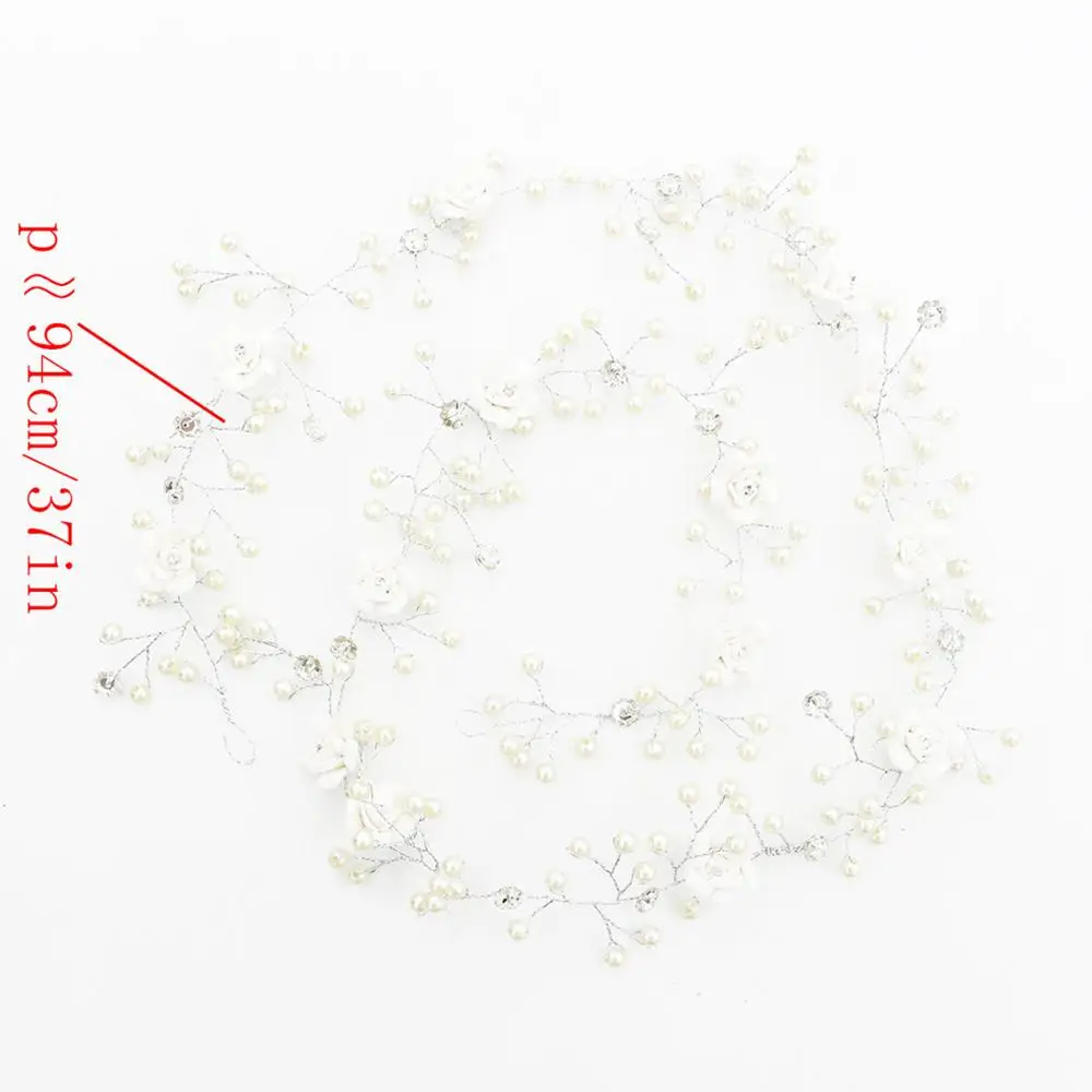 

European Bridal Luxury Long Pearl Crystal Flower Headbands Hairband Color Wedding Hair Vine Handmade Women Chain Headband
