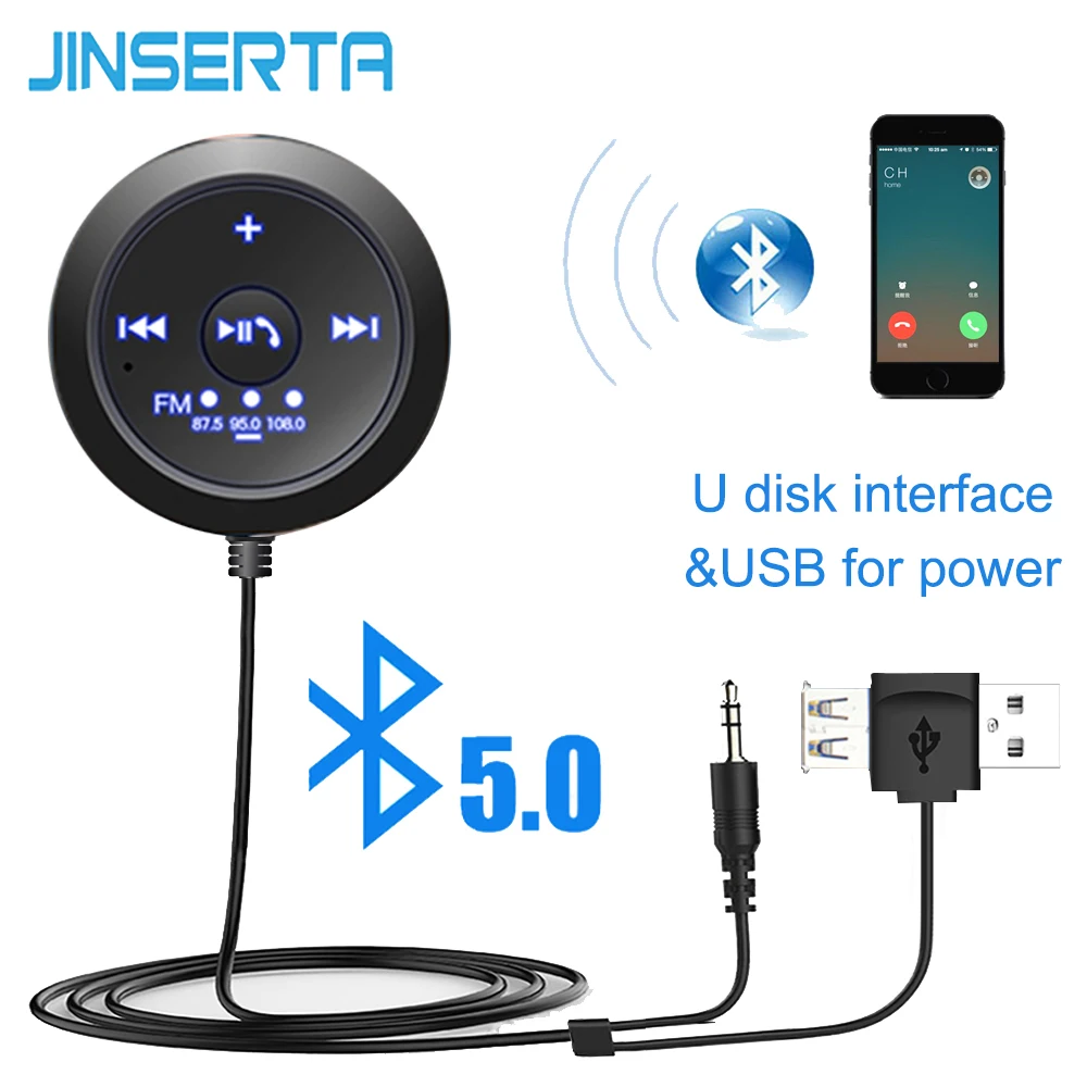 Автомобильный Bluetooth FM трансмиттер JINSERTA AUX автомобильный аудиоресивер громкой