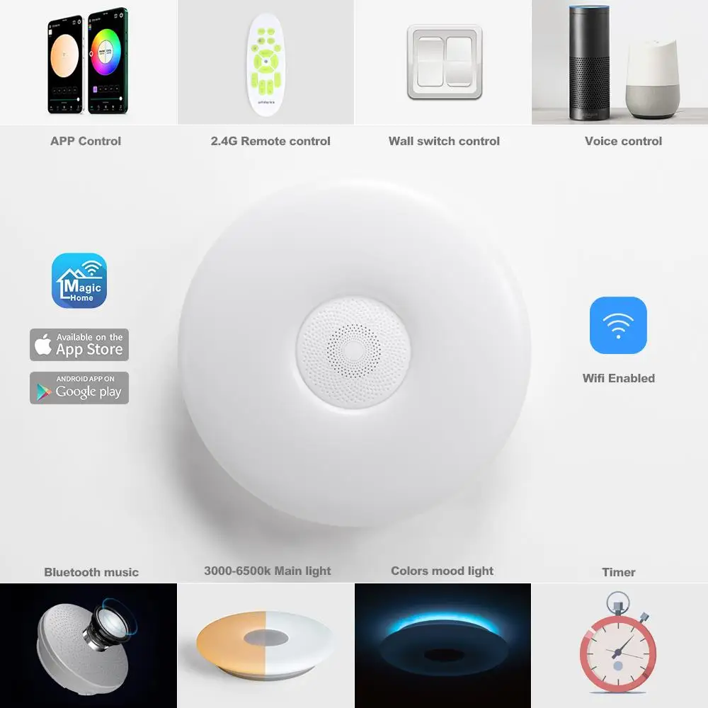 

Smart Ceiling Light WIFI Voice Control Bluetooth Speaker APP Remote Control Bedroom Kitchen Music Ceiling lamp