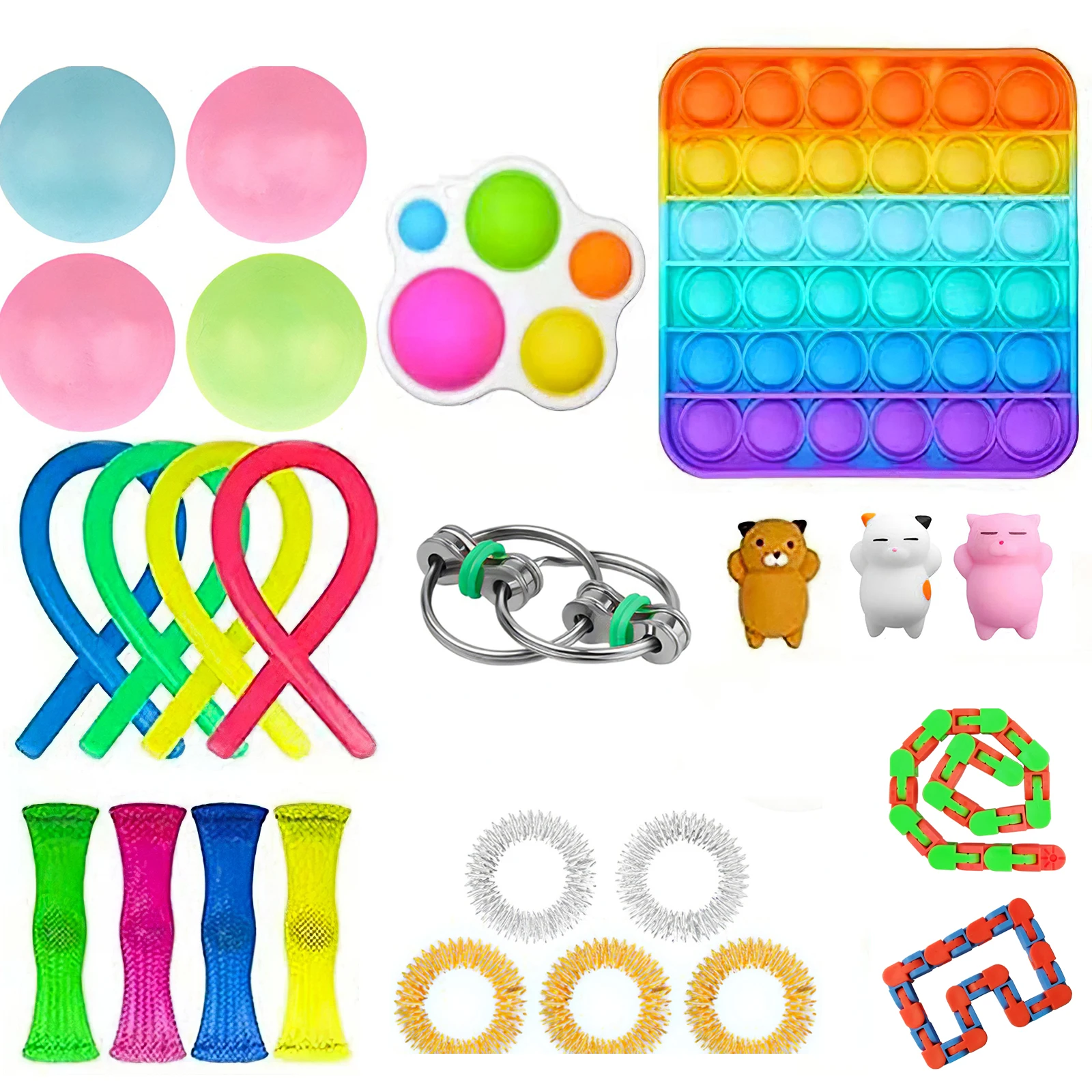 

20/25PCS Package Fidget Sensory Toy Set Noodle Rope Anti-Stress Set Vent Decompression Toy AutismTong Relieve Anxiety Kids Adult