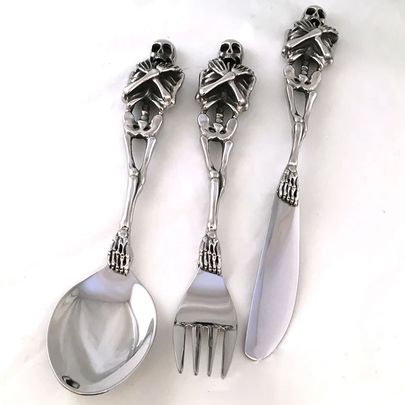 HQ нержавеющая сталь Череп вилка ложка нож столовая посуда искусственные наборы