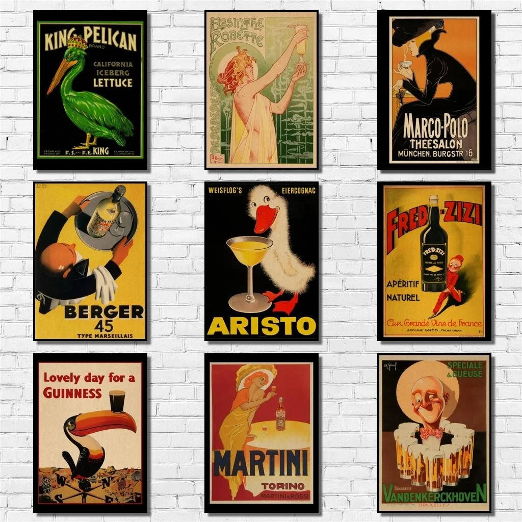 

Винтажный постер для вина, пива, напитков, ретро искусство, живопись, необычная Наклейка на стену для кофейни, бара