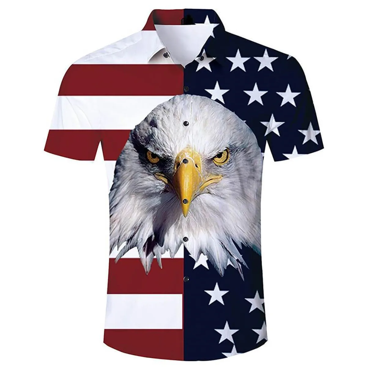 

2021 Summer Mens Button Shirt American Flag Eagle Holiday Short-sleeve 3D All Over Printed Beach Fashion Casual Hip Hop Tops