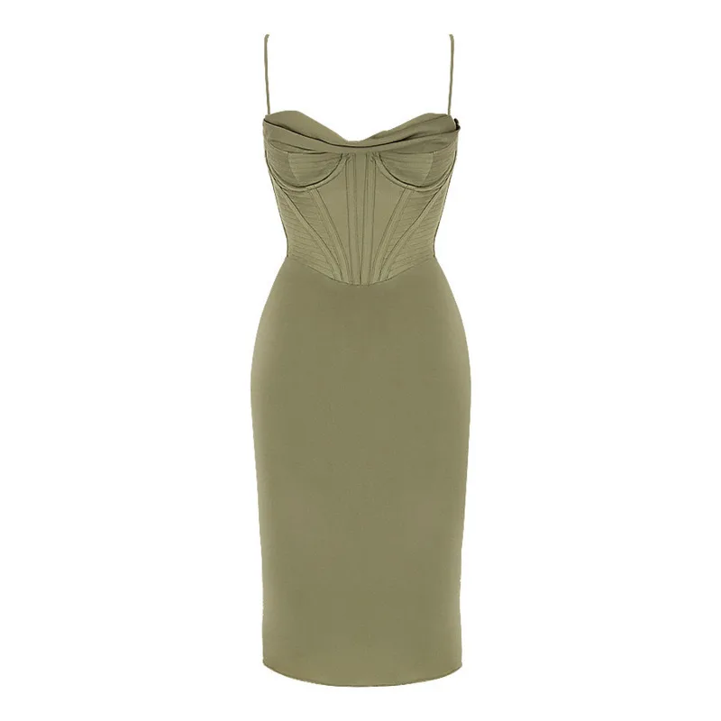 

Summer Sexy Slim Dress Women 2021 Elegant Spaghetti Strap Backless Solid Robe Party Dresses Female Fishbone Midi Dress