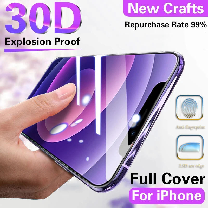 Защитное стекло 30D с полным покрытием для iPhone 12 Pro MAX защита экрана из закаленного
