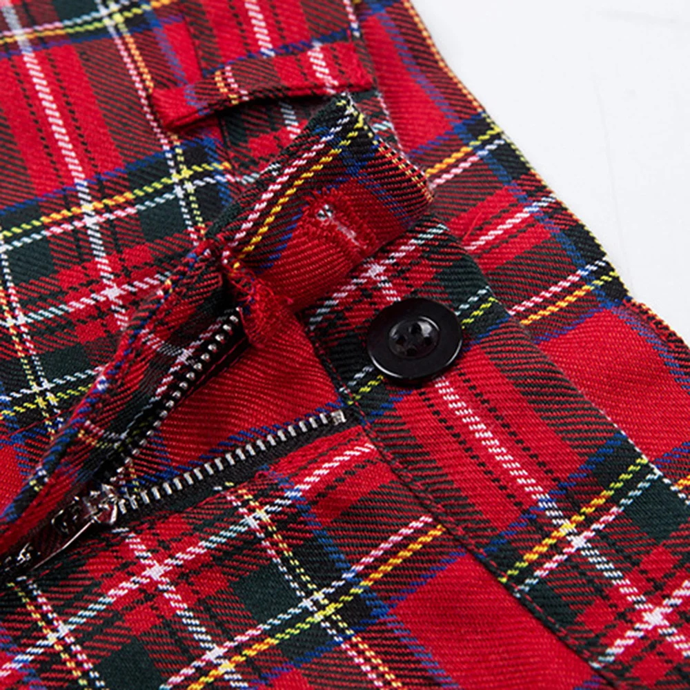 

Harajuku Red Plaid Casual Pants Women Vintage Fashion Streetwear Preppy Style Fashion Gothic Pants Chic Trousers