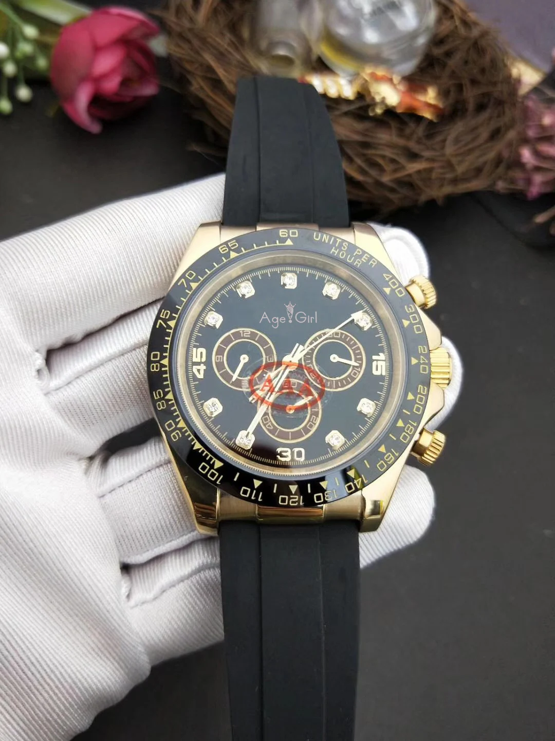 

Classic New Black Rubber Men Watch Sapphire Rose Gold Black Automatic Mechanical Gents Watches Silicone AAA+