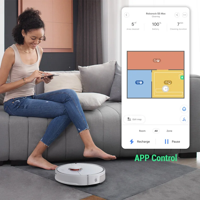 Робот-пылесос Roborock S5 Max с Wi-Fi и управлением через приложение | Бытовая техника
