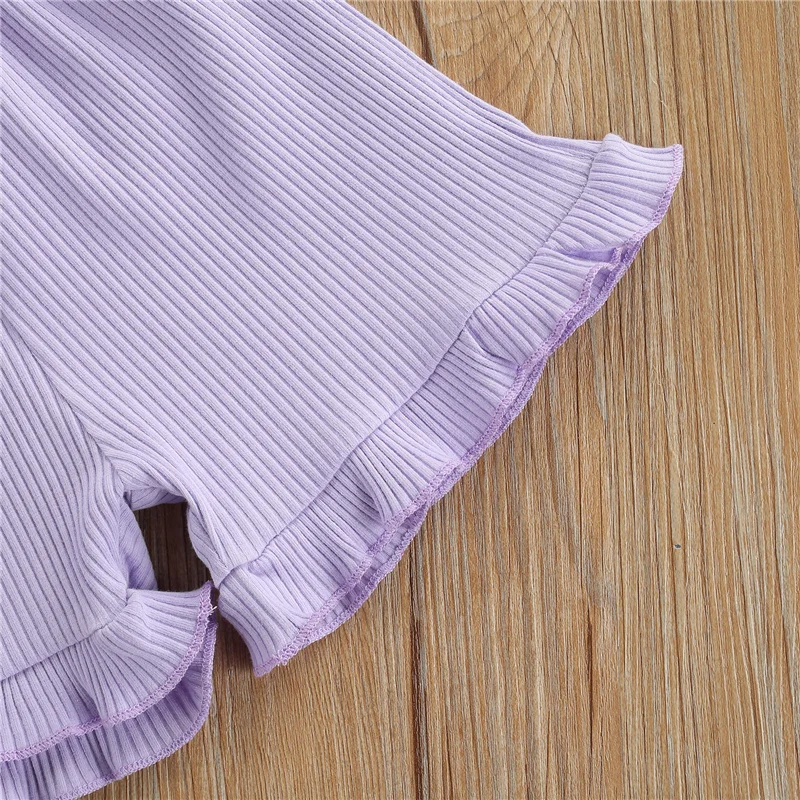 

2Pcs 1-6Years Infant Girls Ribbed Clothes Sets,Baby Girl Cotton Breathable Fly Sleeve O-Neck Pullover+Ruffle Shorts for Summer