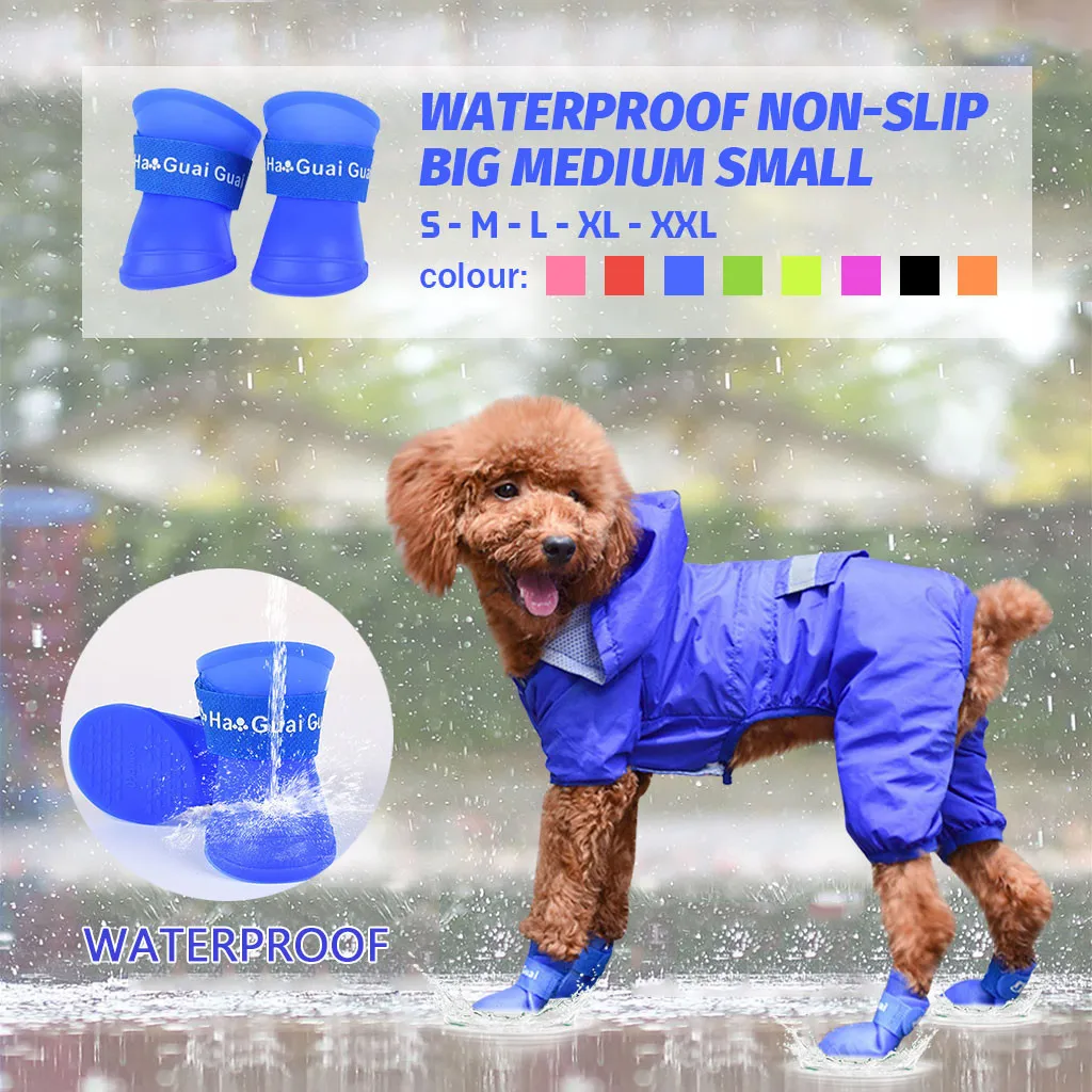 Водонепроницаемая Резиновая Обувь для домашних животных 4 шт./компл. ботинки