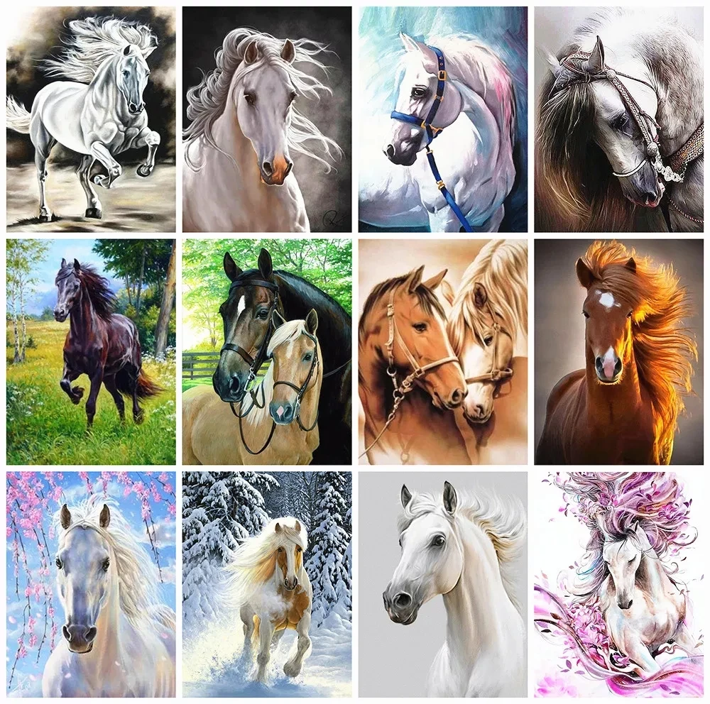 

AMY-Diamond Broded Horse 5D Manual Cross Point Diamond Landscape Painting Full Square Diamond Mosaic Animal Package Decoration