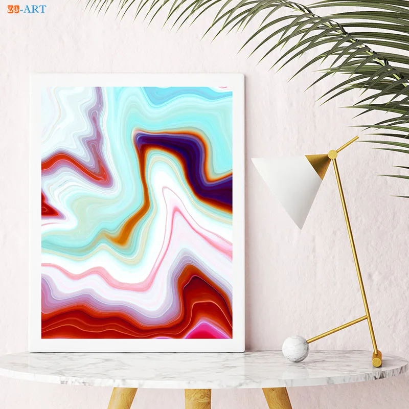 Голубая настенная мраморная печать абстрактная Акварельная живопись холст Агат