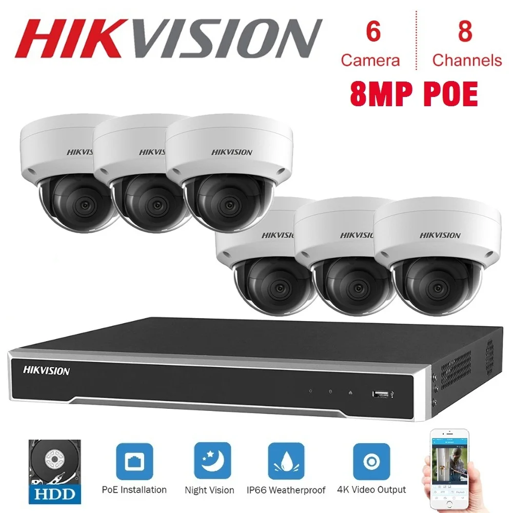 Hikvision CCTV Камера Наборы 8CH 8POE 4 K NVR + DS 2CD2185FWD I 8MP IP камера Netwerk Мини купольная