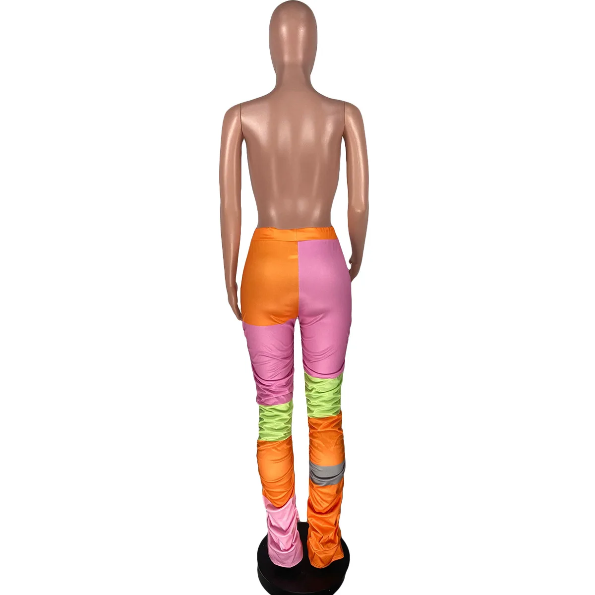 

HAOOHU Vintage Colorful Patchwork Women Elastic Stacked Pants High Waist Trousers Draped Jogger Pants Sweatpants