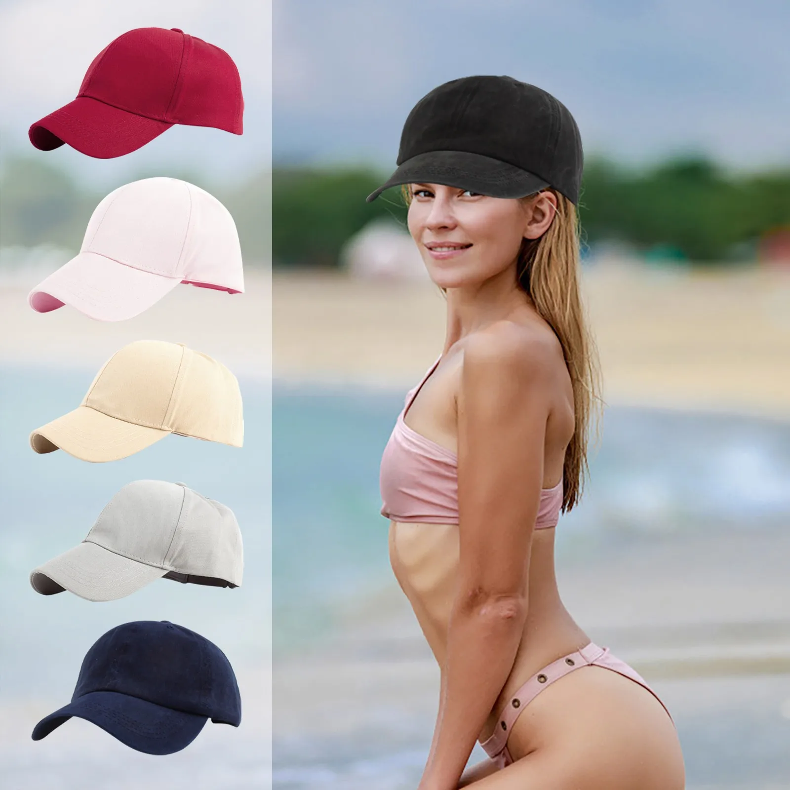 

5 Multicolor Plain Solid Color Baseball Caps Men Women Visor Hat Adjustable Nylon Fastener Tape Casual Sports Hats Wholesale YJ