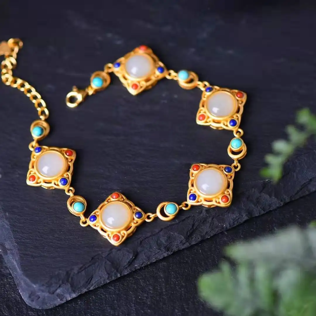 

925 silver inlaid natural stone moisturizing Bracelet women's bracelet enamel moisturizing jewelry birthday gift