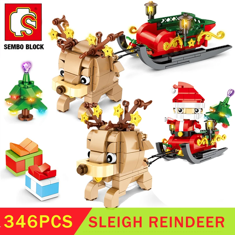 Рождественская игрушка сембо блок Санта Клаус сани северный олень поезд