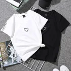Женская футболка с вышивкой, белая Повседневная футболка с принтом в виде сердца, лето 2021
