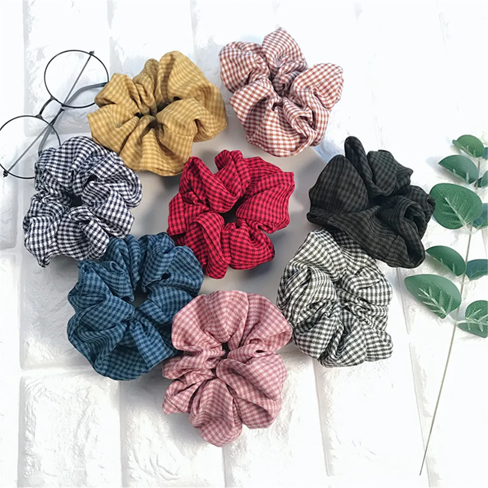 Новинка осенне зимняя тканевая клетчатая резинка для волос очень мягкая