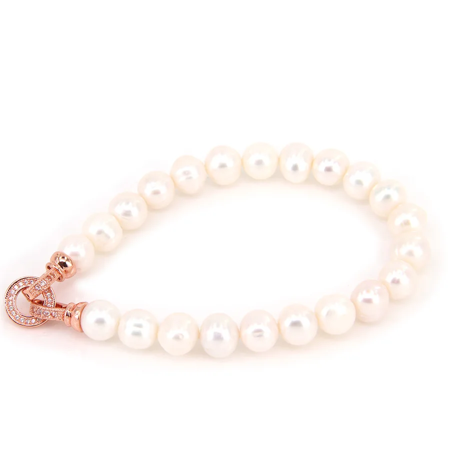 Томас 8 мм белые жемчужные бусины браслеты с розовым золотом Цвет макро твердым