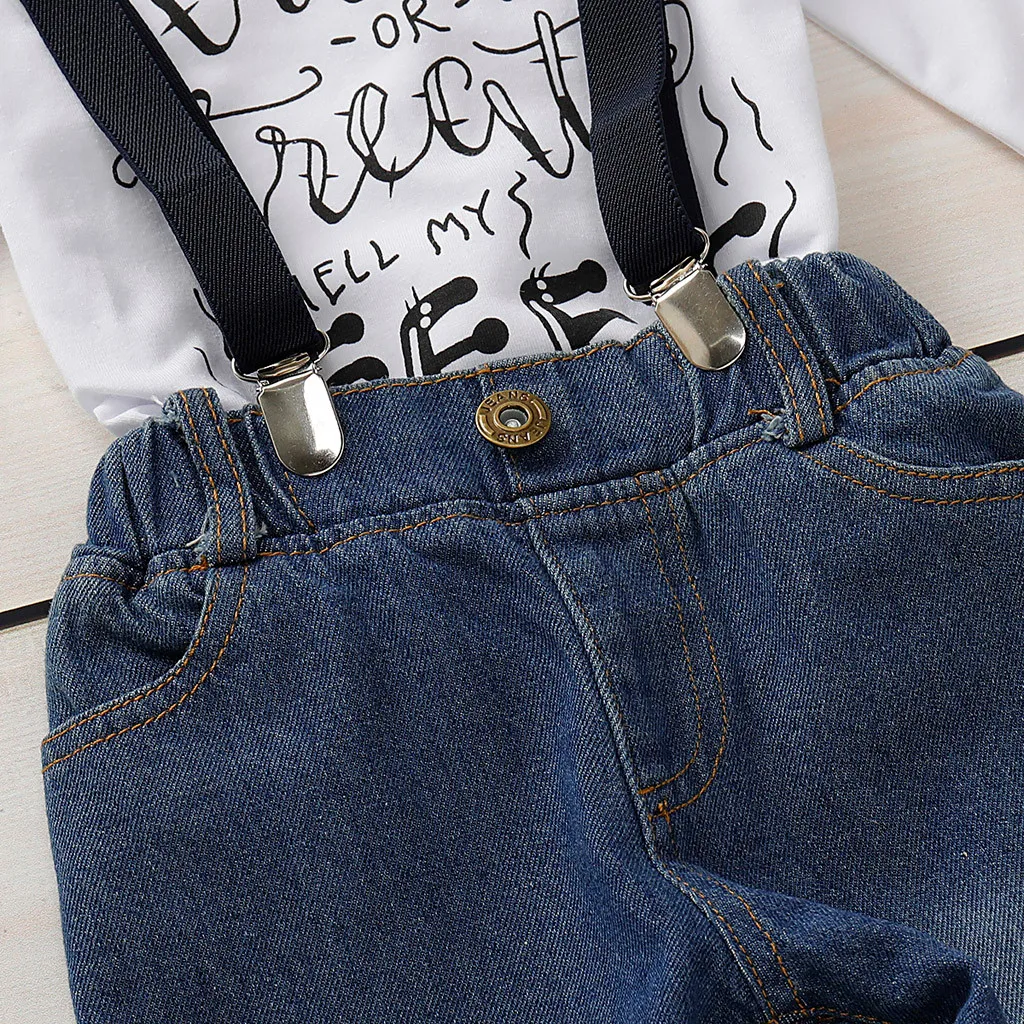 Toddler Kids Baby Boys Letter Shirt Tops+Denim Pants Overalls Gentleman Suit roupas infantis menina high quality W1010 |