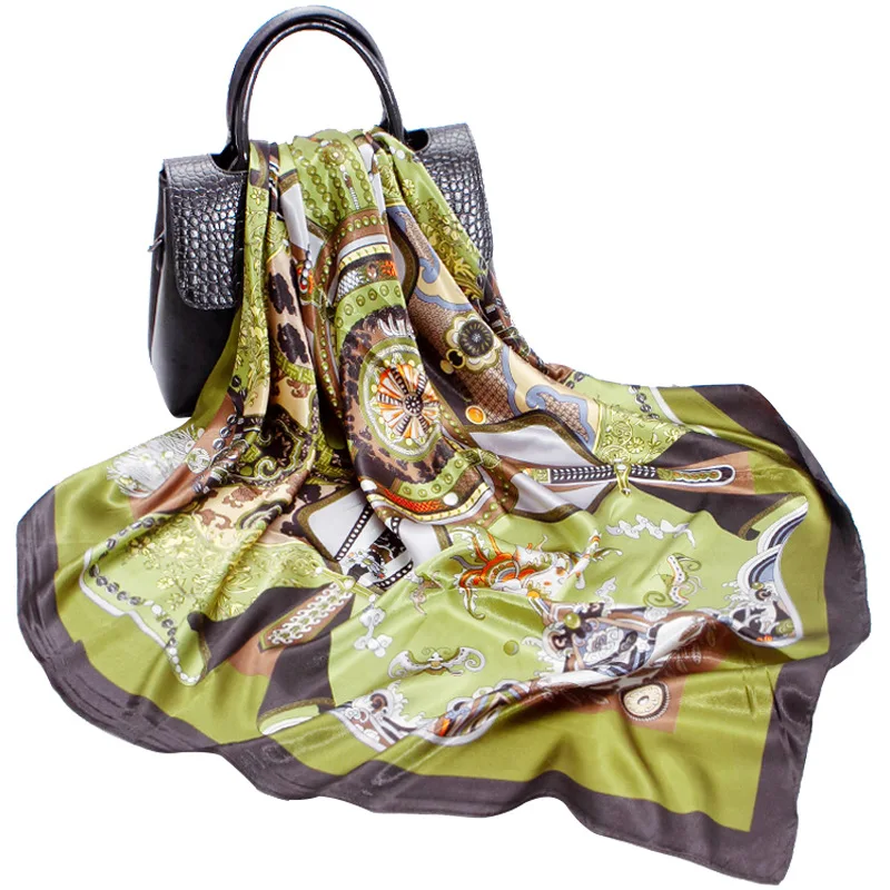 Шелковый шарф женский весенний с имитацией шелка 90 см фиолетовый атласный