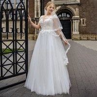 charming tulle a line plus size wedding dress 2021 custom made lace appliques scoop neck cap sleeve bridal gowns