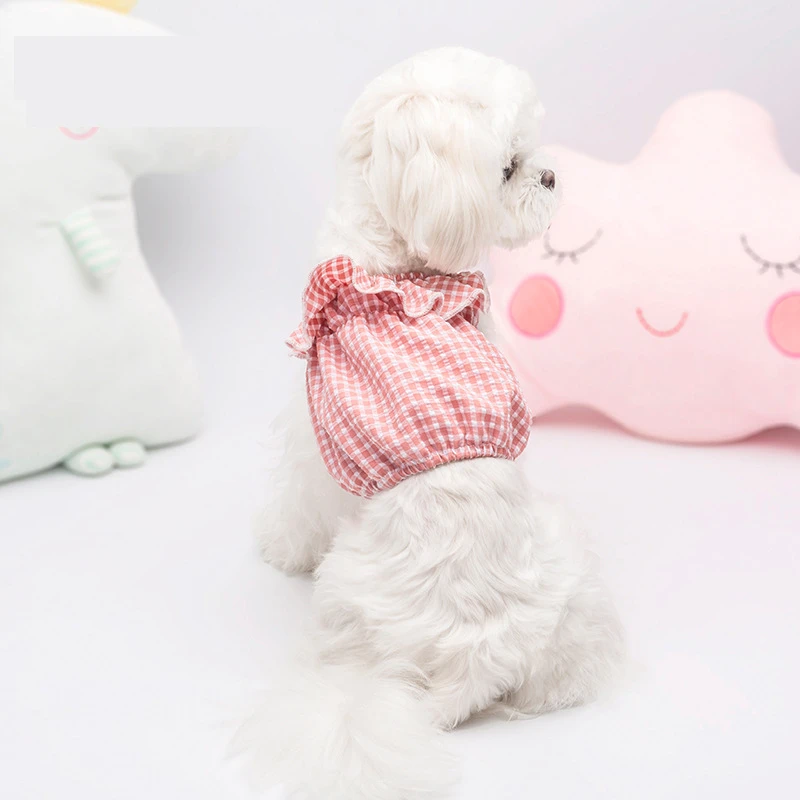 

New Dog Vest Cute Plaid Lace Skirt Spring Summer Pets Outfits Dog Clothes for Small Dog Party Dog Shirt Short Pet Costume