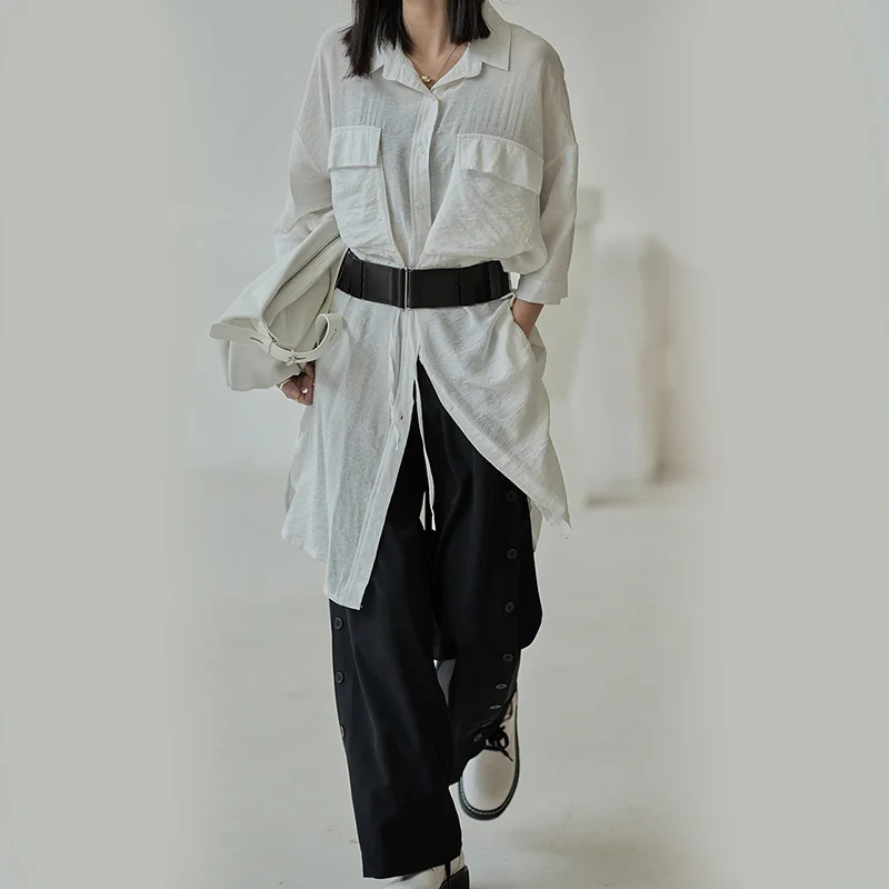 

[EAM] Black Casual Buttons High Waist Wide Leg Trousers New Loose Fit Full Length Pants Women Fashion Tide Spring Summer 2021