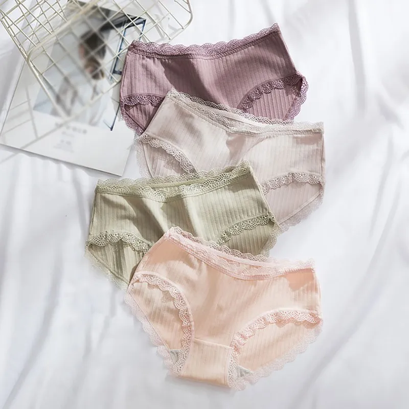 Сексуальные кружевные женские одноцветные трусы, простые красивые хлопковые антибактериальные трусики, средняя посадка
