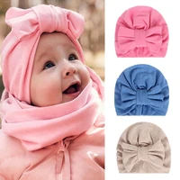 baby winter hat for girls with scarf big bow baby turban cap infant bonnet kids beanie baby girl hat accessories 8 colors