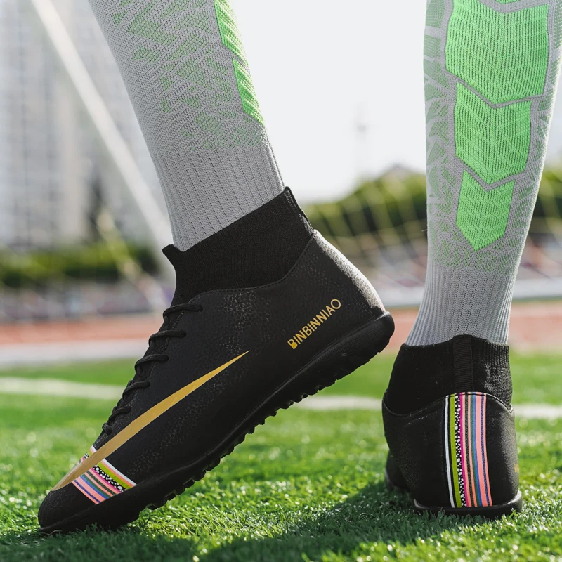 

Men's Indoor Soccer Shoes Turf Cleats Football Shoes Original High Ankle Training Football Boots Man Sneakers Chuteira Futelbol