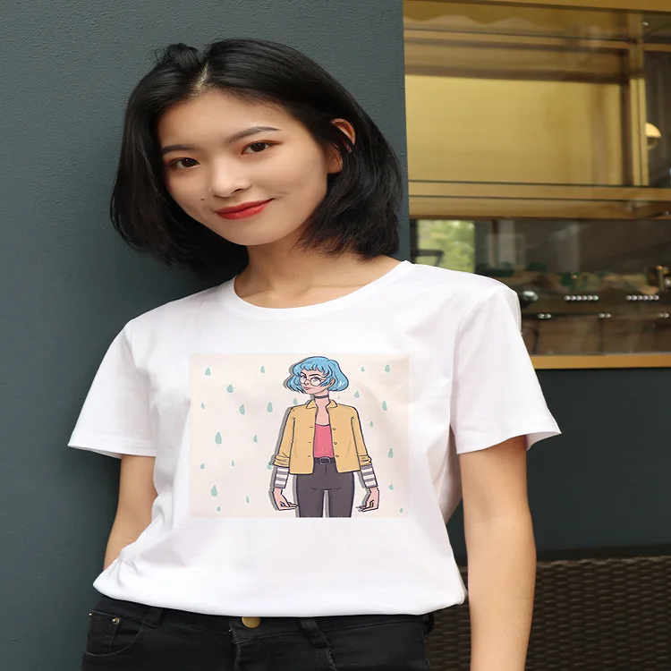 Футболка женская в стиле Харадзюку винтажная рубашка 90-х с принтом модный топ