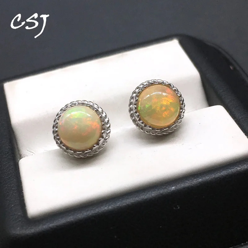 

CSJ Natural Opal classics Stud good Earrings 925 Sterling Silver Fine Jewelry Women Lady Wedding Engagment Party free express