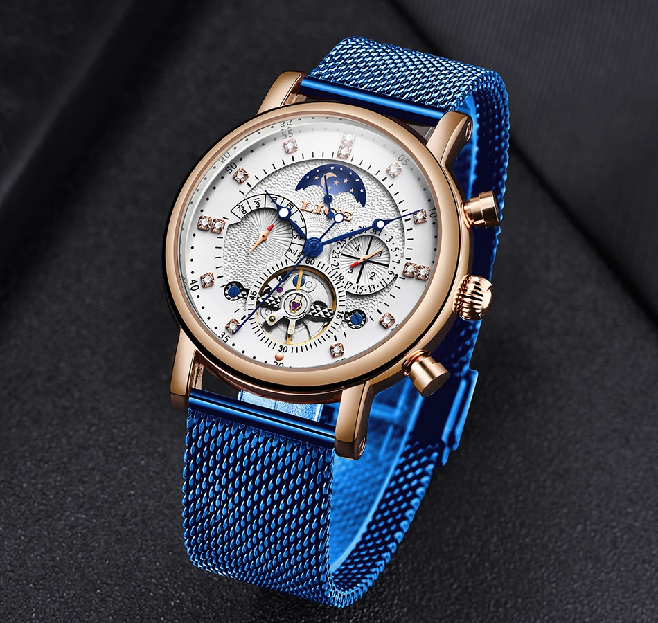 Бренд lige Tourbillon модные часы в деловом стиле автоматические механические часы мужские повседневные Водонепроницаемые кожаные часы Relogio Masculino