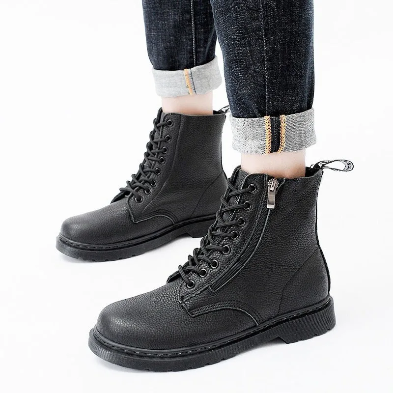 

Side zipper Martin boots women Cowhide top layer leather British style couple short boots men women boots trend tooling shoes