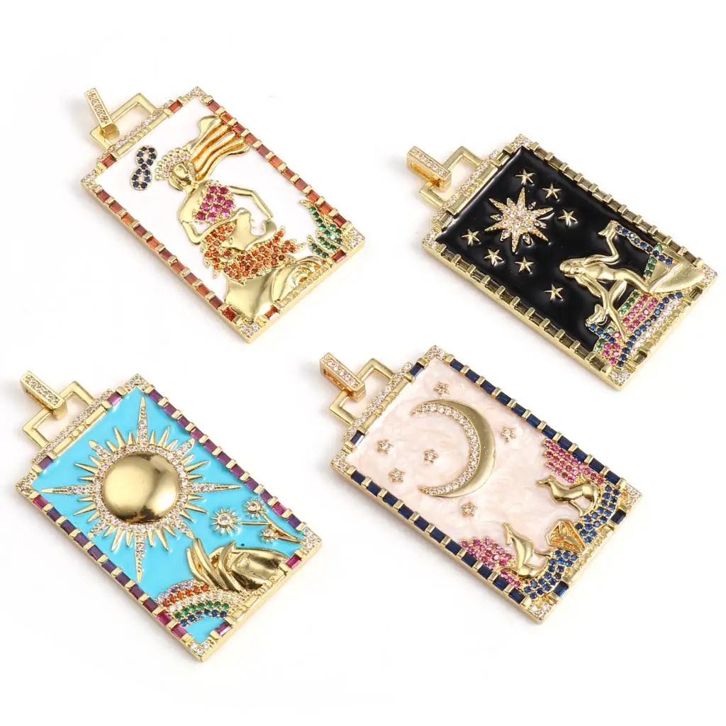 

2022 Religious Micro Pave Tarot Card Charms Pendant For Necklace Making Clear Cubic Zirconia Rainbow Bracelet DIY Accessories