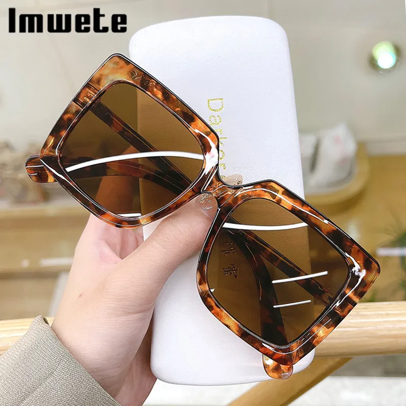 

Imwete Trends New Square Sunglasses Women Men Oversized Black Sun Glasses Luxury Brand Designer Female Goggles Shades UV400