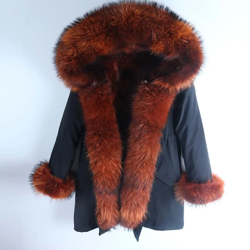 Raccoon fur liner Новая зимняя куртка женская красная лиса леопардовая кроличья меховая подкладка енота меховая парка натуральный Лисий меховой воротник верхняя одежда S-7XL - Цвет: Raccoon fur liner