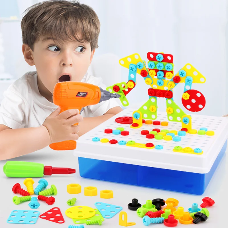 

Kids Drill Toys Creative Educational Toy Electric Drill Screws Puzzle Assembled Mosaic Design Building Boy Assembled toys