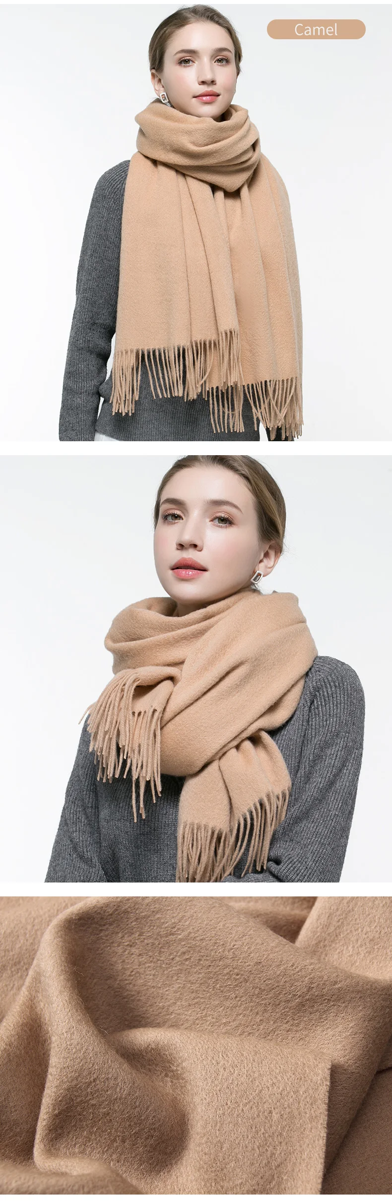 Wither Pure Wool Scarf Women Brand Thicken Warm Echarpe Wraps for Ladies Foulard Femme Solid Camel Merino Wool Scarves