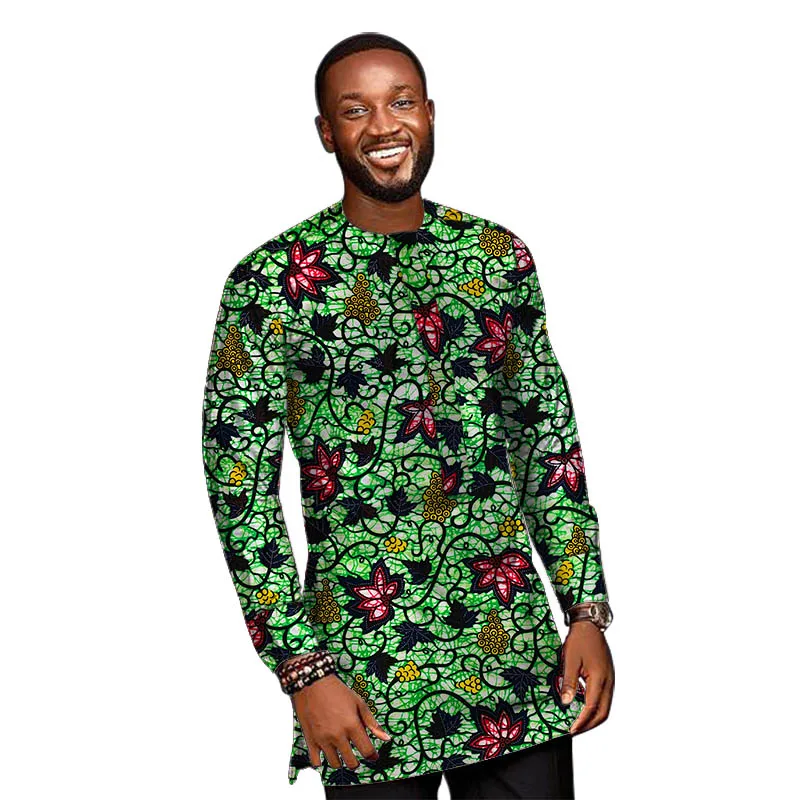 Африканские модные мужские рубашки с принтом Анкары Дашики длинным рукавом