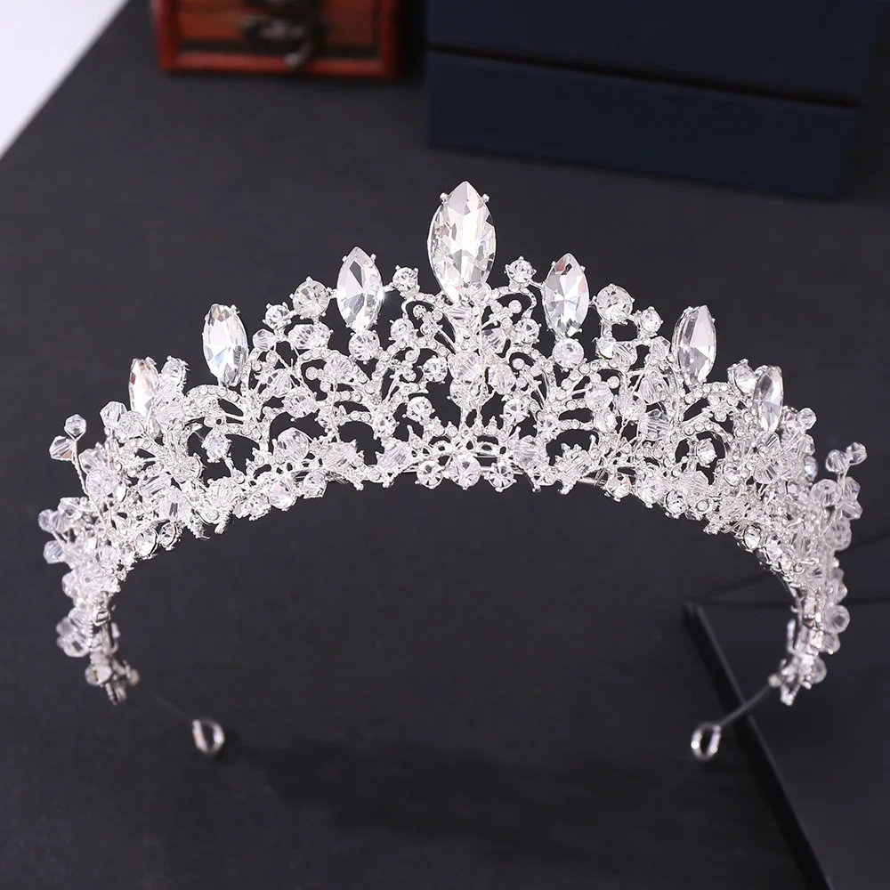 KMVEXO Handmade Crystal Bead Bridal Tiara Crown Rhinestone Pageant Prom Diadem Bride Headband Wedding Hair Accessories