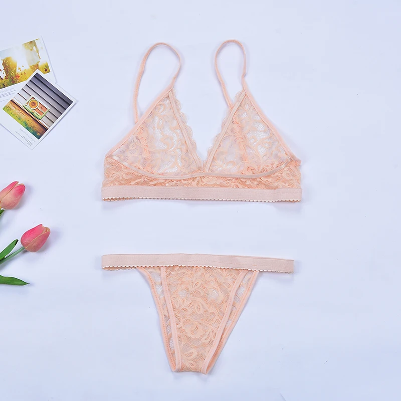 Комплект женского ультратонкого кружевного нижнего белья с вышивкой|Комплекты